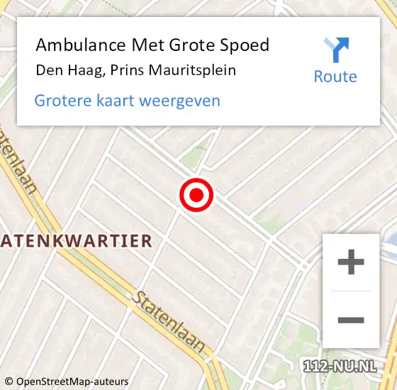 Locatie op kaart van de 112 melding: Ambulance Met Grote Spoed Naar Den Haag, Prins Mauritsplein op 4 september 2022 20:03
