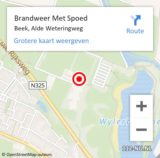 Locatie op kaart van de 112 melding: Brandweer Met Spoed Naar Beek, Alde Weteringweg op 4 september 2022 20:31