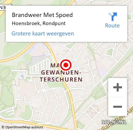 Locatie op kaart van de 112 melding: Brandweer Met Spoed Naar Hoensbroek, Rondpunt op 4 september 2022 20:36