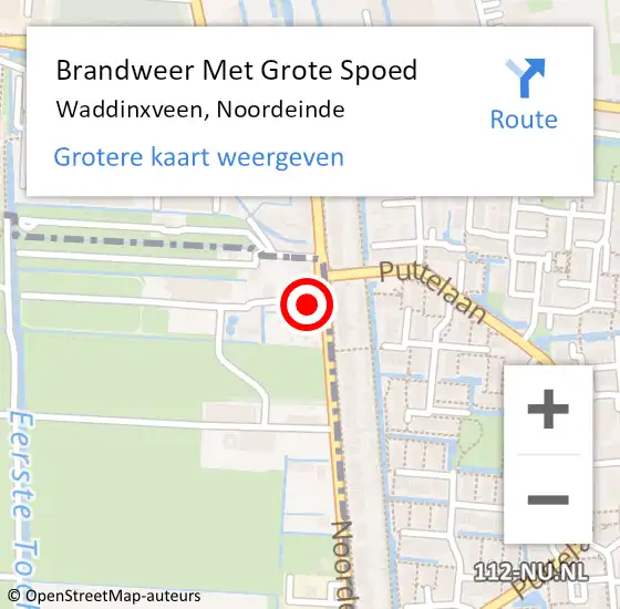 Locatie op kaart van de 112 melding: Brandweer Met Grote Spoed Naar Waddinxveen, Noordeinde op 28 juli 2014 14:07