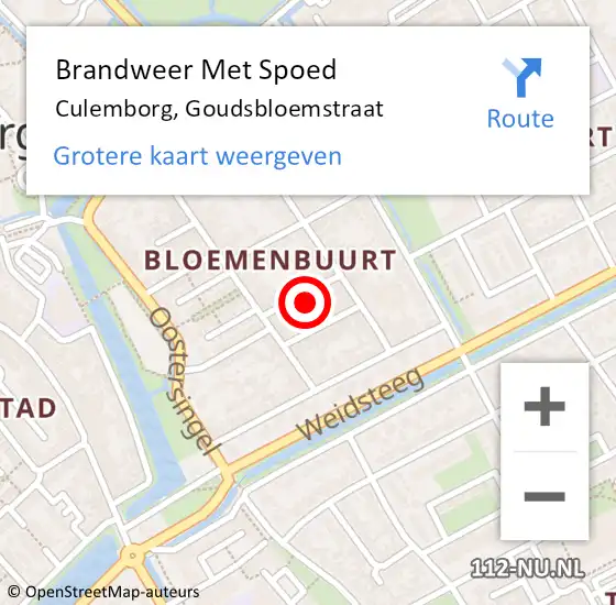 Locatie op kaart van de 112 melding: Brandweer Met Spoed Naar Culemborg, Goudsbloemstraat op 4 september 2022 20:44