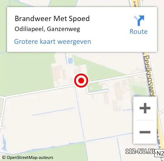 Locatie op kaart van de 112 melding: Brandweer Met Spoed Naar Odiliapeel, Ganzenweg op 4 september 2022 20:48