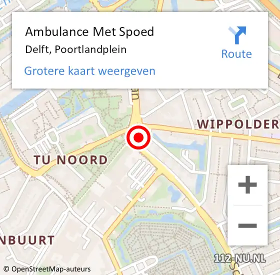 Locatie op kaart van de 112 melding: Ambulance Met Spoed Naar Delft, Poortlandplein op 4 september 2022 20:51