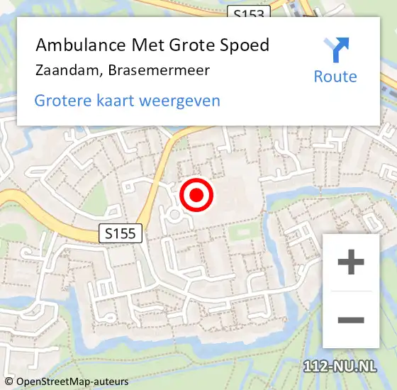 Locatie op kaart van de 112 melding: Ambulance Met Grote Spoed Naar Zaandam, Brasemermeer op 4 september 2022 21:07