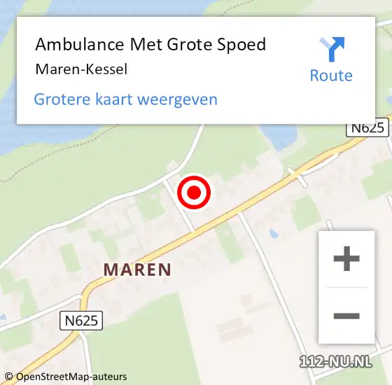Locatie op kaart van de 112 melding: Ambulance Met Grote Spoed Naar Maren-Kessel op 4 september 2022 21:21