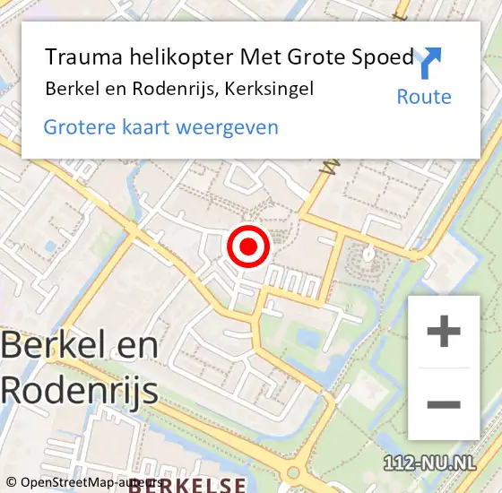 Locatie op kaart van de 112 melding: Trauma helikopter Met Grote Spoed Naar Berkel en Rodenrijs, Kerksingel op 4 september 2022 21:22