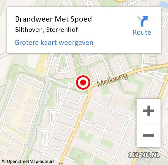 Locatie op kaart van de 112 melding: Brandweer Met Spoed Naar Bilthoven, Sterrenhof op 4 september 2022 21:24