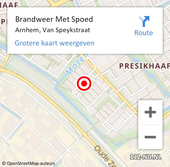 Locatie op kaart van de 112 melding: Brandweer Met Spoed Naar Arnhem, Van Speykstraat op 4 september 2022 21:46