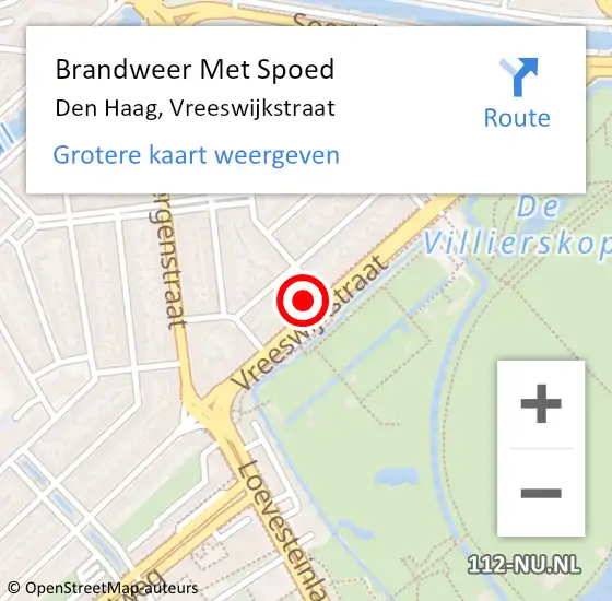 Locatie op kaart van de 112 melding: Brandweer Met Spoed Naar Den Haag, Vreeswijkstraat op 4 september 2022 22:03