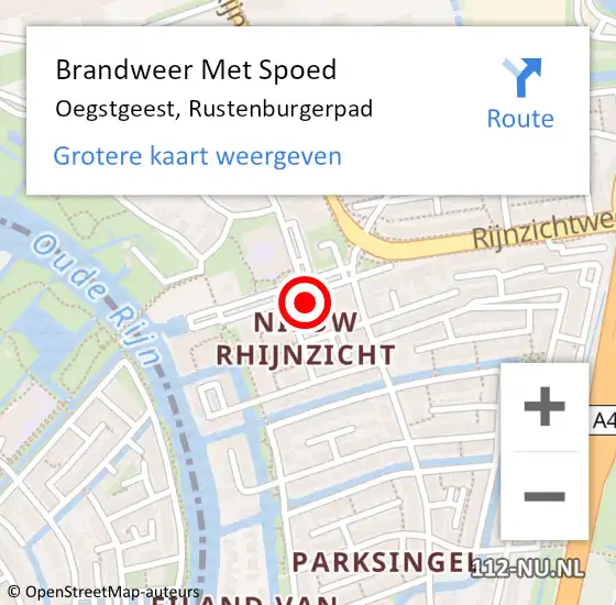 Locatie op kaart van de 112 melding: Brandweer Met Spoed Naar Oegstgeest, Rustenburgerpad op 4 september 2022 22:39