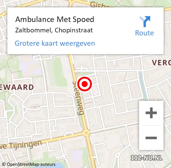 Locatie op kaart van de 112 melding: Ambulance Met Spoed Naar Zaltbommel, Chopinstraat op 4 september 2022 22:46