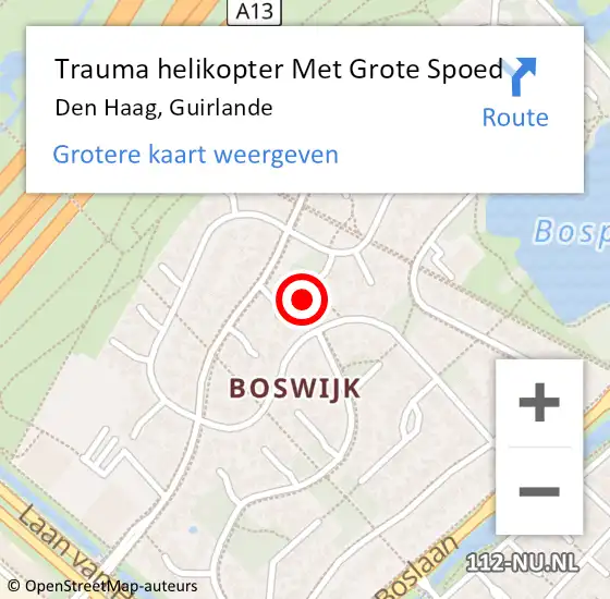 Locatie op kaart van de 112 melding: Trauma helikopter Met Grote Spoed Naar Den Haag, Guirlande op 4 september 2022 23:10