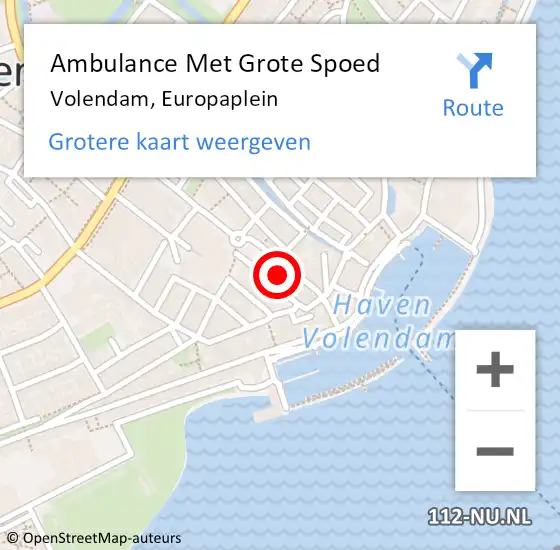 Locatie op kaart van de 112 melding: Ambulance Met Grote Spoed Naar Volendam, Europaplein op 4 september 2022 23:38