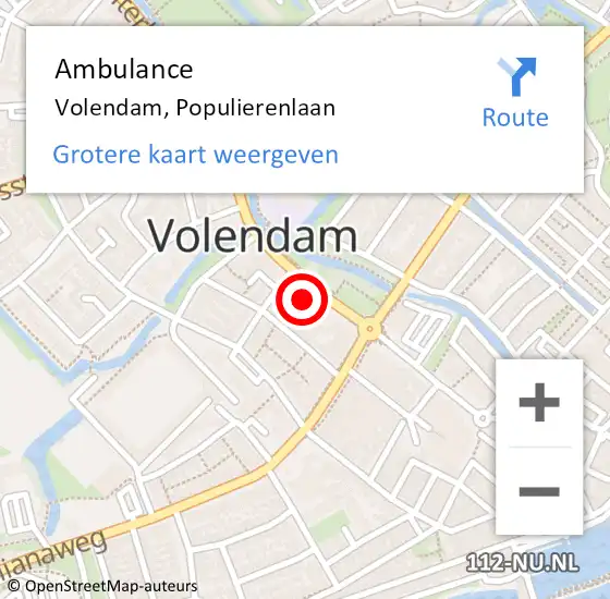 Locatie op kaart van de 112 melding: Ambulance Volendam, Populierenlaan op 4 september 2022 23:41