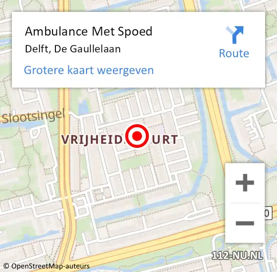 Locatie op kaart van de 112 melding: Ambulance Met Spoed Naar Delft, De Gaullelaan op 5 september 2022 00:06