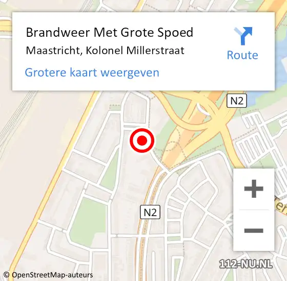 Locatie op kaart van de 112 melding: Brandweer Met Grote Spoed Naar Maastricht, Kolonel Millerstraat op 5 september 2022 00:32