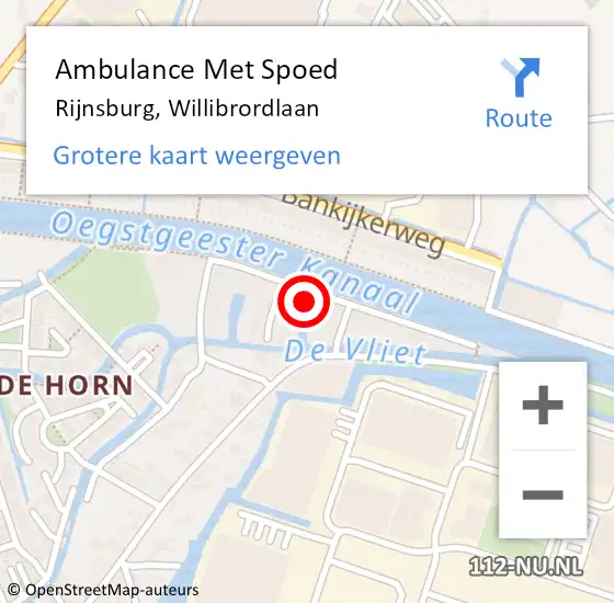 Locatie op kaart van de 112 melding: Ambulance Met Spoed Naar Rijnsburg, Willibrordlaan op 5 september 2022 00:37