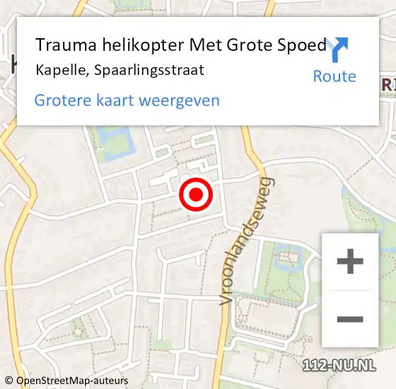 Locatie op kaart van de 112 melding: Trauma helikopter Met Grote Spoed Naar Kapelle, Spaarlingsstraat op 5 september 2022 00:51