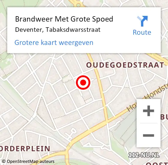 Locatie op kaart van de 112 melding: Brandweer Met Grote Spoed Naar Deventer, Tabaksdwarsstraat op 5 september 2022 03:32