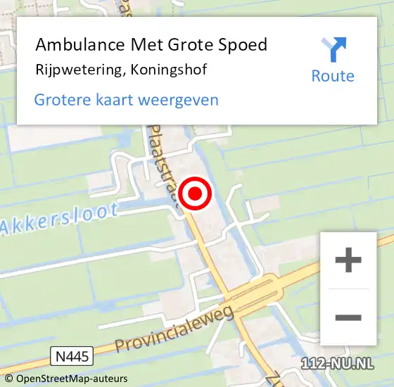 Locatie op kaart van de 112 melding: Ambulance Met Grote Spoed Naar Rijpwetering, Koningshof op 5 september 2022 03:40