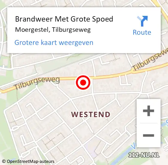 Locatie op kaart van de 112 melding: Brandweer Met Grote Spoed Naar Moergestel, Tilburgseweg op 5 september 2022 03:58