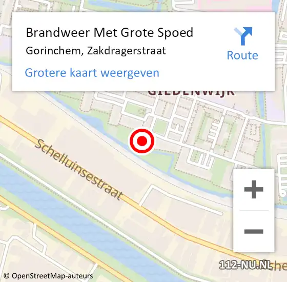 Locatie op kaart van de 112 melding: Brandweer Met Grote Spoed Naar Gorinchem, Zakdragerstraat op 5 september 2022 04:29