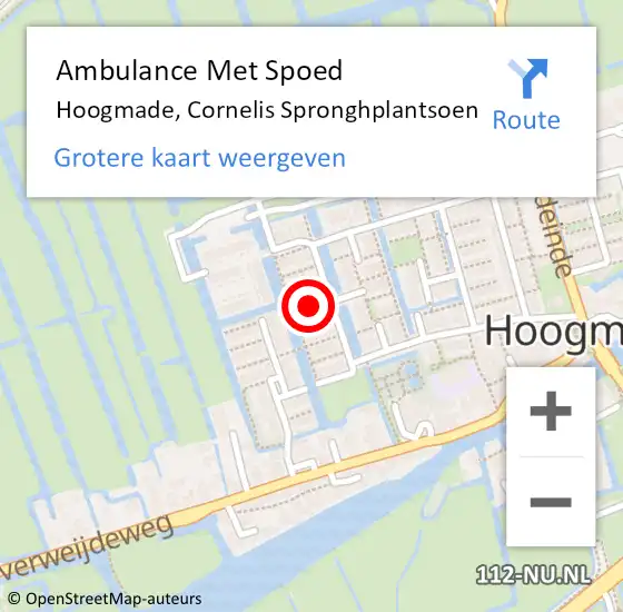 Locatie op kaart van de 112 melding: Ambulance Met Spoed Naar Hoogmade, Cornelis Spronghplantsoen op 5 september 2022 05:56