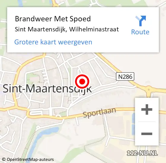 Locatie op kaart van de 112 melding: Brandweer Met Spoed Naar Sint Maartensdijk, Wilhelminastraat op 5 september 2022 05:57