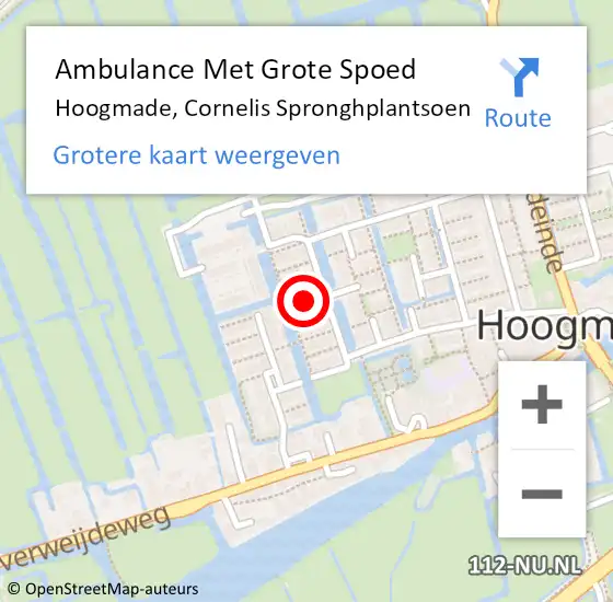 Locatie op kaart van de 112 melding: Ambulance Met Grote Spoed Naar Hoogmade, Cornelis Spronghplantsoen op 5 september 2022 05:58