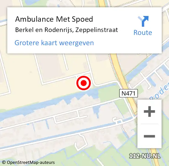 Locatie op kaart van de 112 melding: Ambulance Met Spoed Naar Berkel en Rodenrijs, Zeppelinstraat op 5 september 2022 06:25