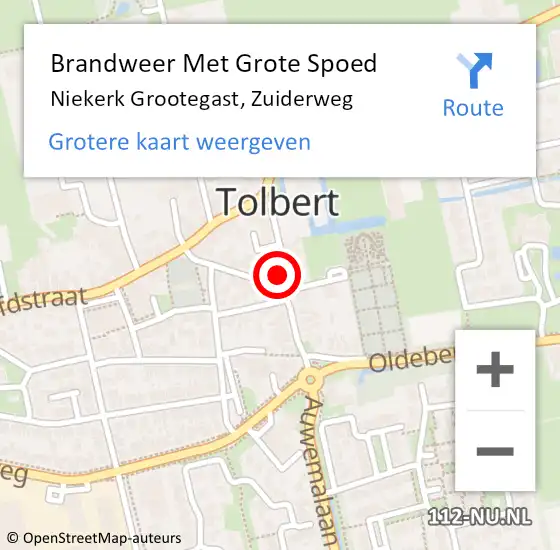 Locatie op kaart van de 112 melding: Brandweer Met Grote Spoed Naar Niekerk Grootegast, Zuiderweg op 5 september 2022 06:42