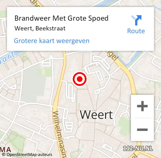 Locatie op kaart van de 112 melding: Brandweer Met Grote Spoed Naar Weert, Beekstraat op 5 september 2022 07:17