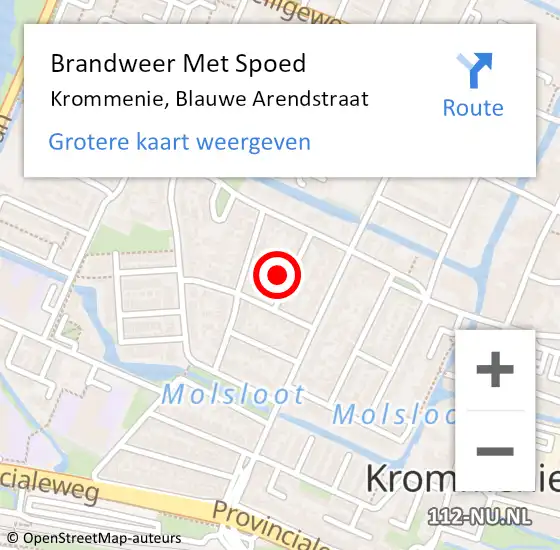 Locatie op kaart van de 112 melding: Brandweer Met Spoed Naar Krommenie, Blauwe Arendstraat op 5 september 2022 07:35