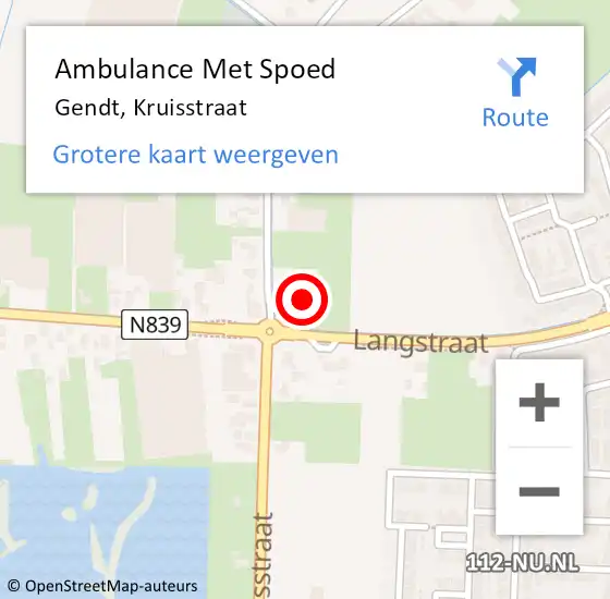 Locatie op kaart van de 112 melding: Ambulance Met Spoed Naar Gendt, Kruisstraat op 5 september 2022 07:39