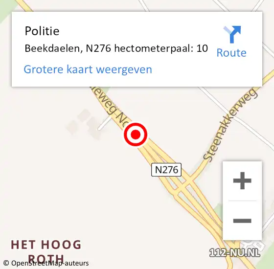 Locatie op kaart van de 112 melding: Politie Beekdaelen, N276 hectometerpaal: 10 op 5 september 2022 07:42