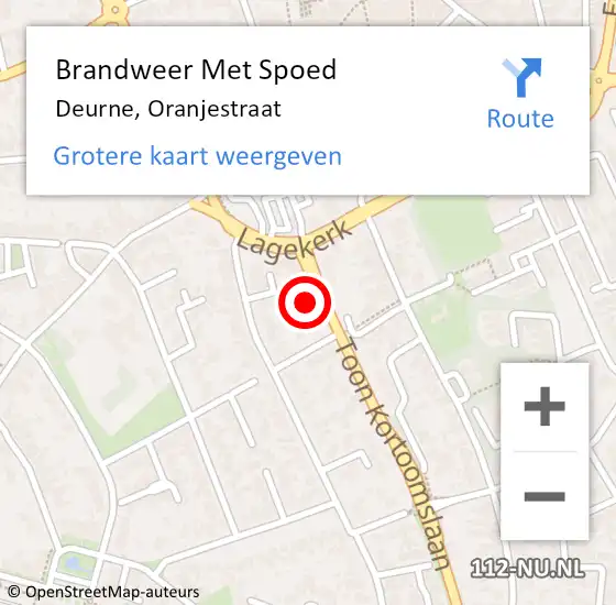 Locatie op kaart van de 112 melding: Brandweer Met Spoed Naar Deurne, Oranjestraat op 5 september 2022 07:48