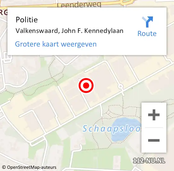 Locatie op kaart van de 112 melding: Politie Valkenswaard, John F. Kennedylaan op 5 september 2022 07:53