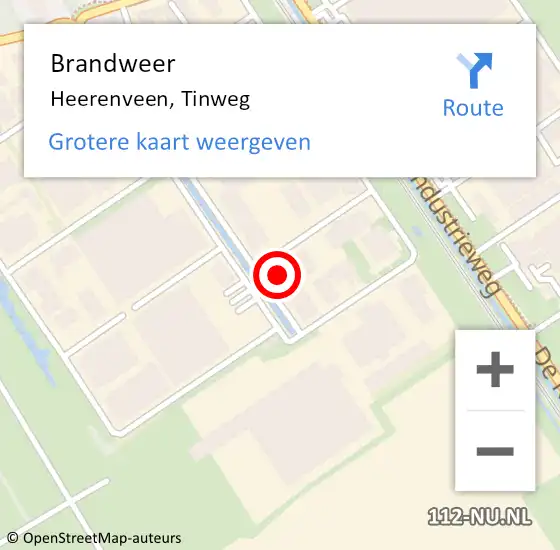 Locatie op kaart van de 112 melding: Brandweer Heerenveen, Tinweg op 5 september 2022 07:56