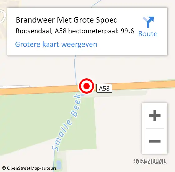 Locatie op kaart van de 112 melding: Brandweer Met Grote Spoed Naar Roosendaal, A58 hectometerpaal: 99,6 op 5 september 2022 07:57