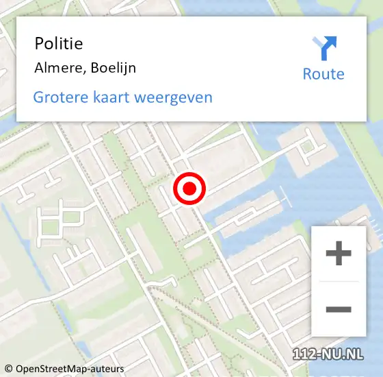 Locatie op kaart van de 112 melding: Politie Almere, Boelijn op 5 september 2022 08:17