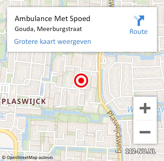 Locatie op kaart van de 112 melding: Ambulance Met Spoed Naar Gouda, Meerburgstraat op 5 september 2022 08:31