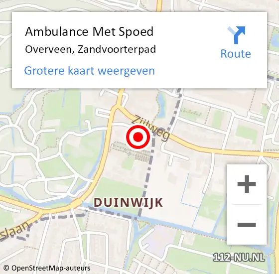 Locatie op kaart van de 112 melding: Ambulance Met Spoed Naar Overveen, Zandvoorterpad op 5 september 2022 08:49