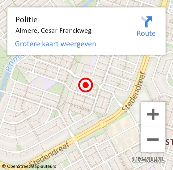 Locatie op kaart van de 112 melding: Politie Almere, Cesar Franckweg op 5 september 2022 08:54