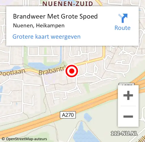 Locatie op kaart van de 112 melding: Brandweer Met Grote Spoed Naar Nuenen, Heikampen op 5 september 2022 09:08