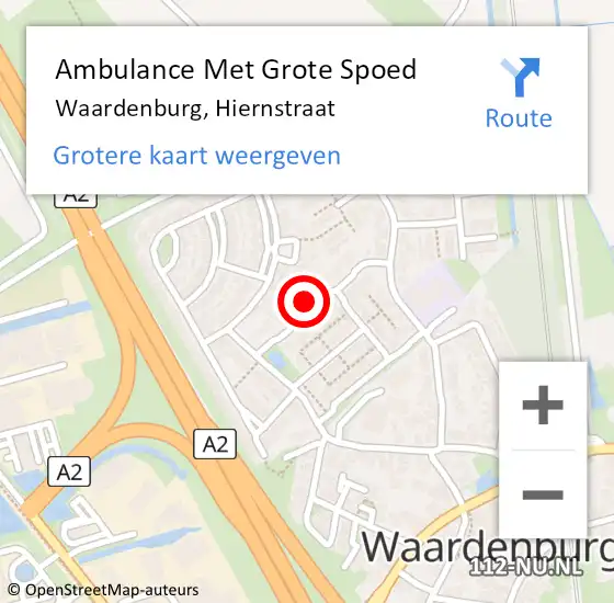 Locatie op kaart van de 112 melding: Ambulance Met Grote Spoed Naar Waardenburg, Hiernstraat op 5 september 2022 09:10