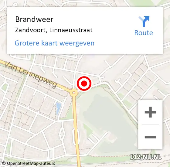 Locatie op kaart van de 112 melding: Brandweer Zandvoort, Linnaeusstraat op 5 september 2022 09:13