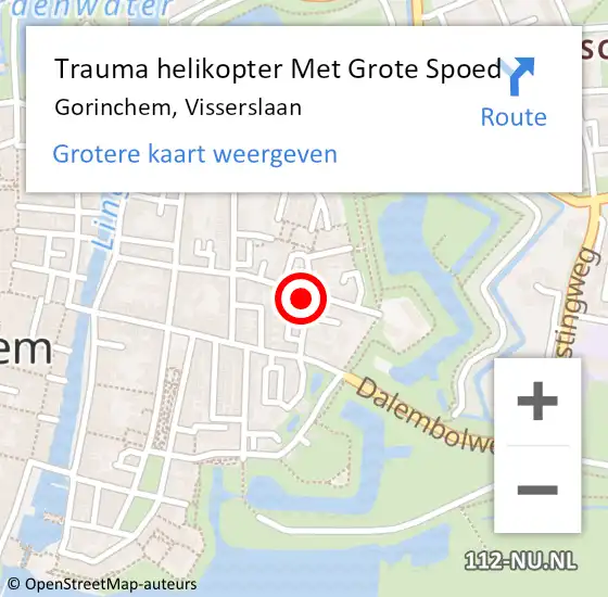 Locatie op kaart van de 112 melding: Trauma helikopter Met Grote Spoed Naar Gorinchem, Visserslaan op 5 september 2022 09:31