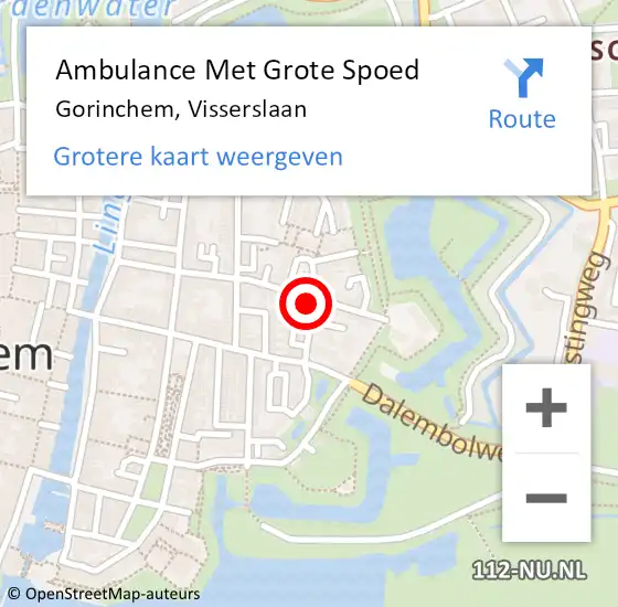 Locatie op kaart van de 112 melding: Ambulance Met Grote Spoed Naar Gorinchem, Visserslaan op 5 september 2022 09:31