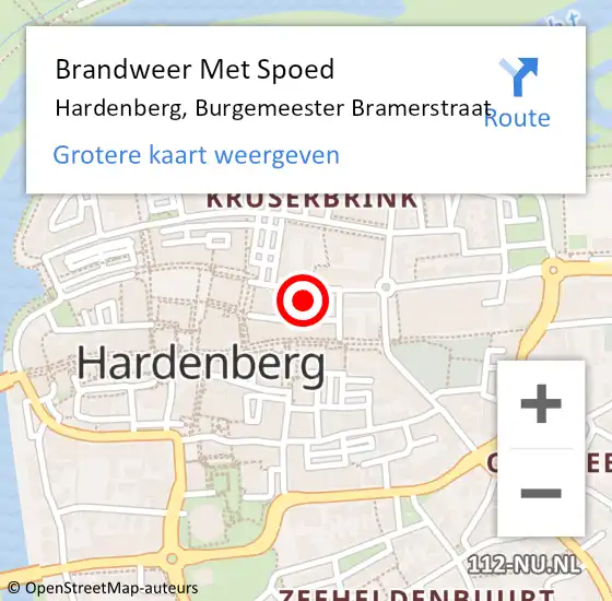 Locatie op kaart van de 112 melding: Brandweer Met Spoed Naar Hardenberg, Burgemeester Bramerstraat op 5 september 2022 09:40