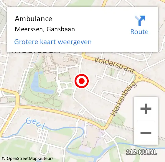 Locatie op kaart van de 112 melding: Ambulance Meerssen, Gansbaan op 28 juli 2014 14:38